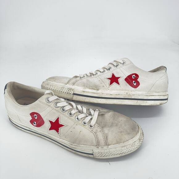Converse One Star Play Comme des Garçons Shoes Size 10.5 White Red Heart Star - Picture 1 of 7